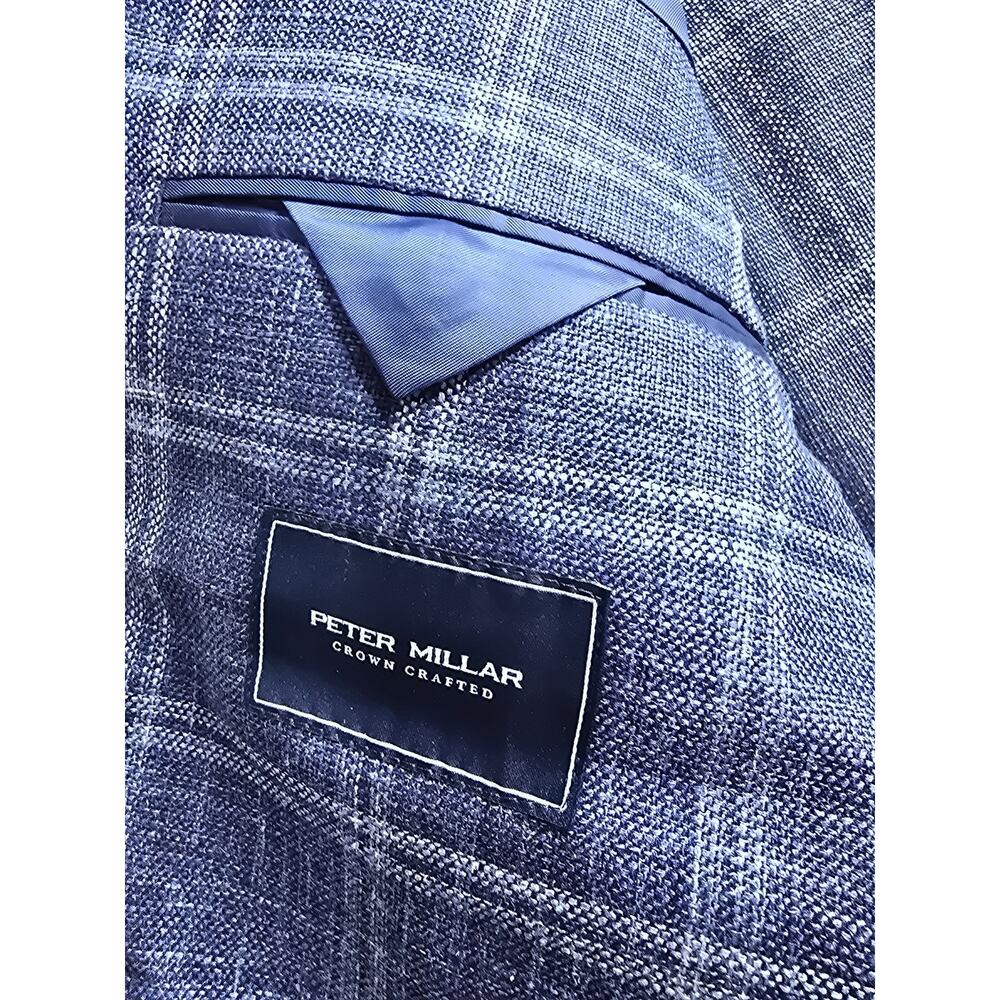 Peter Millar Collection Wool Silk Linen Sport Coat Blazer 40R Unlined Windowpane - Picture 7 of 14